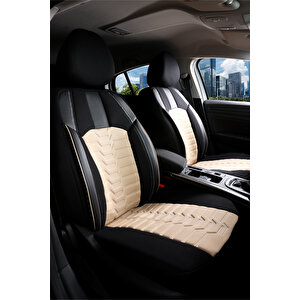 Ford Focus Style Plus Lüx Deri Detaylı Oto Koltuk Kılıfı Ön Arka Takım Platinum Bej Si̇yah Siyah-Bej
