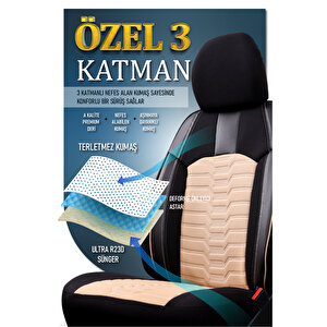 Opel Omega Lüx Deri Detaylı Oto Koltuk Kılıfı Ön Arka Takım Platinum Bej Si̇yah