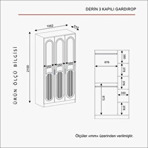 Deri̇n 3 Kapakli Bazali Gardirop Tamami Mdf, Beyaz Beyaz