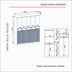 Venüs 5 Kapakli Bazali Gardirop Tamami Mdf, Lacivert Lacivert