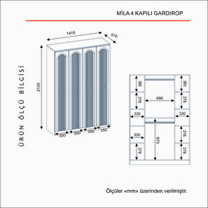 Mi̇la 4 Kapakli Bazali Gardirop Tamami Mdf, Yeşil Yeşil