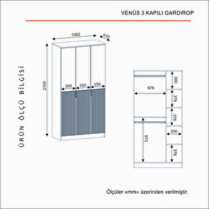 Venüs 3 Kapakli Bazali Gardirop Tamami Mdf, Aytaşı Aytaşı