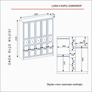 Luna 5 Kapakli Bazali Gardirop Tamami Mdf, Beyaz Beyaz