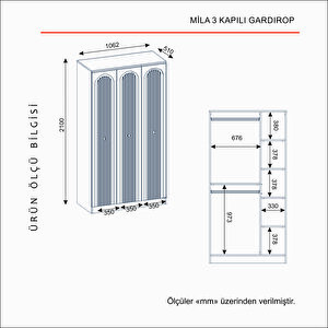Mi̇la 3 Kapakli Bazali Gardirop Tamami Mdf, Yeşil Yeşil