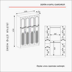 Deri̇n 4 Kapakli Bazali Gardirop Tamami Mdf, Yeşil Yeşil