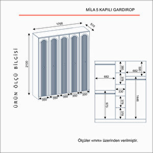 Mi̇la 5 Kapakli Bazali Gardirop Tamami Mdf, Yeşil Yeşil