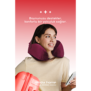 Moda Home Bedding Visco Ortopedik Seyahat Yastığı-visco Yastık,çıkarılabilir Kılıf, Lüks Seyahat Yastığı Bordo