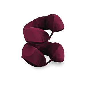 Moda Home Bedding 2 Adet Visco Ortopedik Seyahat Yastığı-visco Yastık,çıkarılabilir Kılıf, Lüks Seyahat Yastığı Bordo