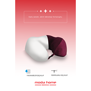 Moda Home Bedding 2 Adet Visco Ortopedik Seyahat Yastığı-visco Yastık,çıkarılabilir Kılıf, Lüks Seyahat Yastığı Bordo