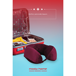 Moda Home Bedding 2 Adet Visco Ortopedik Seyahat Yastığı-visco Yastık,çıkarılabilir Kılıf, Lüks Seyahat Yastığı Bordo
