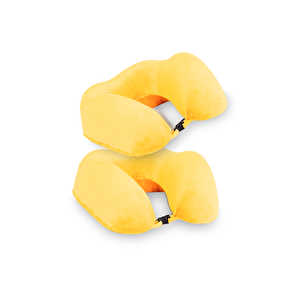 Moda Home Bedding 2 Adet Visco Ortopedik Seyahat Yastığı-visco Yastık,çıkarılabilir Kılıf, Lüks Seyahat Yastığı Sarı