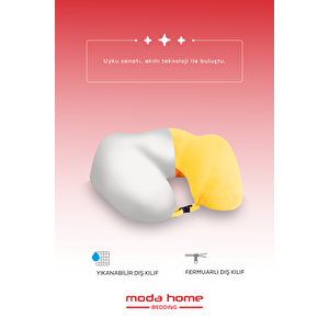 Moda Home Bedding 2 Adet Visco Ortopedik Seyahat Yastığı-visco Yastık,çıkarılabilir Kılıf, Lüks Seyahat Yastığı Sarı