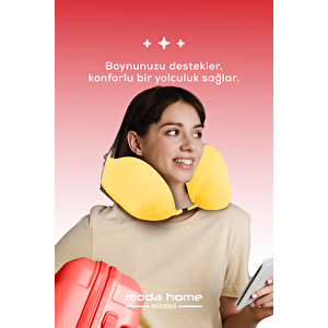 Moda Home Bedding 2 Adet Visco Ortopedik Seyahat Yastığı-visco Yastık,çıkarılabilir Kılıf, Lüks Seyahat Yastığı Sarı