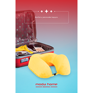 Moda Home Bedding 2 Adet Visco Ortopedik Seyahat Yastığı-visco Yastık,çıkarılabilir Kılıf, Lüks Seyahat Yastığı Sarı