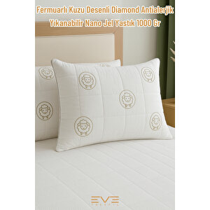 Fermuarlı Kuzu Desenli Diamond Antialerjik Yıkanabilir Nano Jel Yastık – 1000 Gr (50x70 Cm)