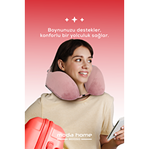 Moda Home Bedding 2 Adet Visco Ortopedik Seyahat Yastığı-visco Yastık,çıkarılabilir Kılıf, Lüks Seyahat Yastığı Pembe