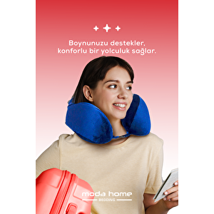 Moda Home Bedding 2 Adet Visco Ortopedik Seyahat Yastığı-visco Yastık,çıkarılabilir Kılıf, Lüks Seyahat Yastığı Lacivert