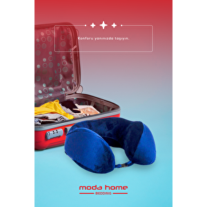 Moda Home Bedding 2 Adet Visco Ortopedik Seyahat Yastığı-visco Yastık,çıkarılabilir Kılıf, Lüks Seyahat Yastığı Lacivert