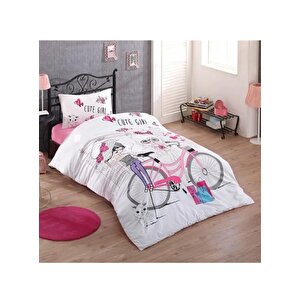 Taç %100 Pamuk Tek Kişilik Genç Nevresim Takımı Cute Girl