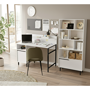 Genç Çalışma Masası & Kitaplık 2'li Set Beyaz Beyaz
