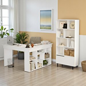 Çalışma Masası & Kitaplık 2'li Set Beyaz Beyaz