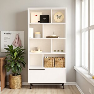 Çalışma Masası & Kitaplık 2'li Set Beyaz Beyaz
