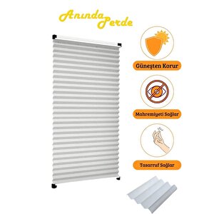 Plisel Perde Beyaz - Cam Balkon & Pimapen - Antibakteriyel Ve Toz Tutmaz Kumaş 90x150 cm