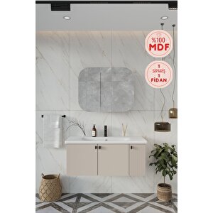 Nergis 100 Cm %100 Mdf Lavabolu Banyo Dolabı + Ayna