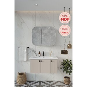 Nergis 80 Cm %100 Mdf Lavabolu Banyo Dolabı + Ayna