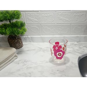 İki Adet Diş Fırçalık Ve Macun Kabı Kırmızı Papatya Akrilik 8x8x9cm  Banyo Seti