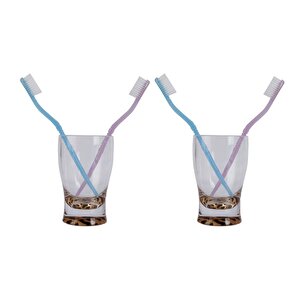 İki Adet Diş Fırçalık Macun Kabı Leopar Akrilik 6x6x11cm 270ml Banyo Seti