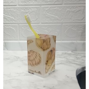 İki Adet Diş Fırçalık Ve Macun Kabı İstiridye Akrilik 6x6x12cm 300ml Banyo Seti