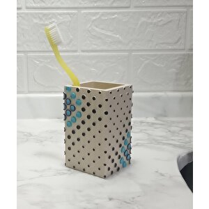 İki Adet Diş Fırçalık Ve Macunluk Puanlı Poliresin 6x6x10cm 200ml Banyo Seti