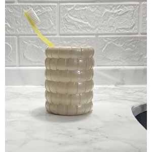 İki Adet Diş Fırçalık Örgü Model Banyo Aksesuarı 8x8x11cm Banyo Seti