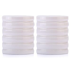İki Adet Seramik Diş Fırçalık Oval Çizgili Model 9x6x11cm Banyo Seti