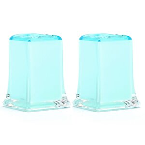 İki Adet Diş Fırçalık Buz Mavisi Akrilik 6x6x11cm Banyo Seti