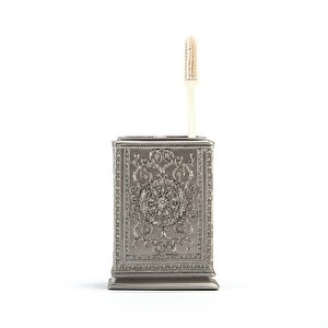 İki Adet Diş Fırçalık Dekoratif İşlemeli Gümüş Poliresin 8x6x11cm