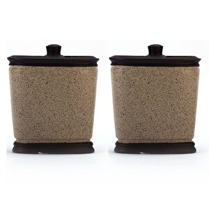 İki Adet Diş Fırçalık Bronz Kumlu Poliresin 10x12x5cm Banyo Seti