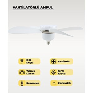 5 Kanatlı Vantilatör Led Ampul 3 Renk - Kumandalı