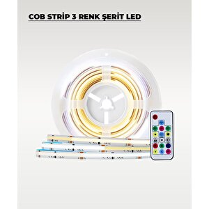 12v Cob Şerit Led 3 Renk Işık  -kumandalı- Metrede 360 Led - 5 Metre