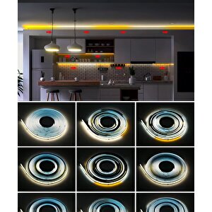 12v Cob Şerit Led 3 Renk Işık  -kumandalı- Metrede 360 Led - 5 Metre