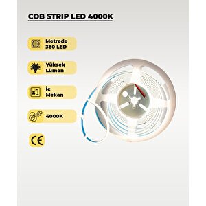 12v Cob Şerit Led Günışığı Işık  - Metrede 360 Led - 5 Metre