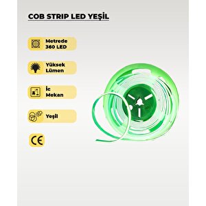 12v Cob Şerit Led Yeşil Işık  - Metrede 360 Led - 5 Metre