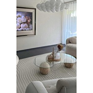 Traverten Top Ayakli Orta Sehpa- Temperli̇ Cam