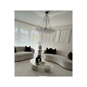 Traverten Top Ayakli Orta Sehpa- Temperli̇ Cam