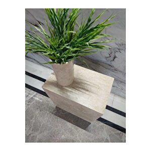 Weincut - Traverten Dekorati̇f Tek Sehpa | Modern Yan Sehpa | 50cm |