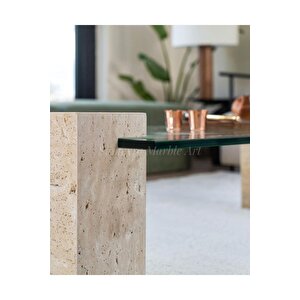 Assos - Doğal Traverten Ayaklı Orta Sehpa | Mermer Orta Sehpa | Cam Orta Sehpa |coffee Table |