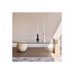 Assos - Doğal Traverten Orta Sehpa | Mermer Ayaklı Cam Sehpa | Cam Orta Sehpa |coffee Table |