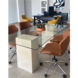 Cam Tablalı Mermer Ayaklı Ofis Masası