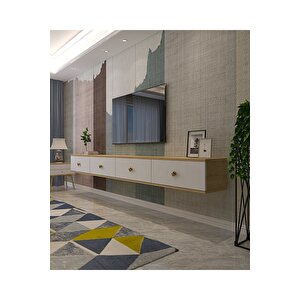 Tda2401dbg - Zuzu Double Duvara Montaj Tv Stand - 240cm Safirmeşe-Beyaz